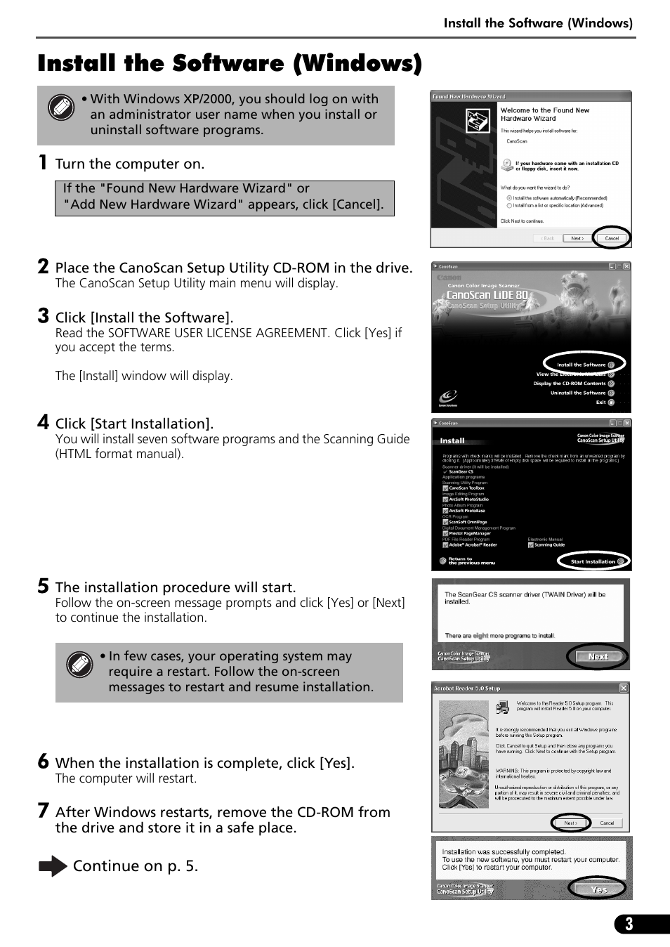 Install the software (windows) | Canon LIDE 80 User Manual | Page 5 / 20