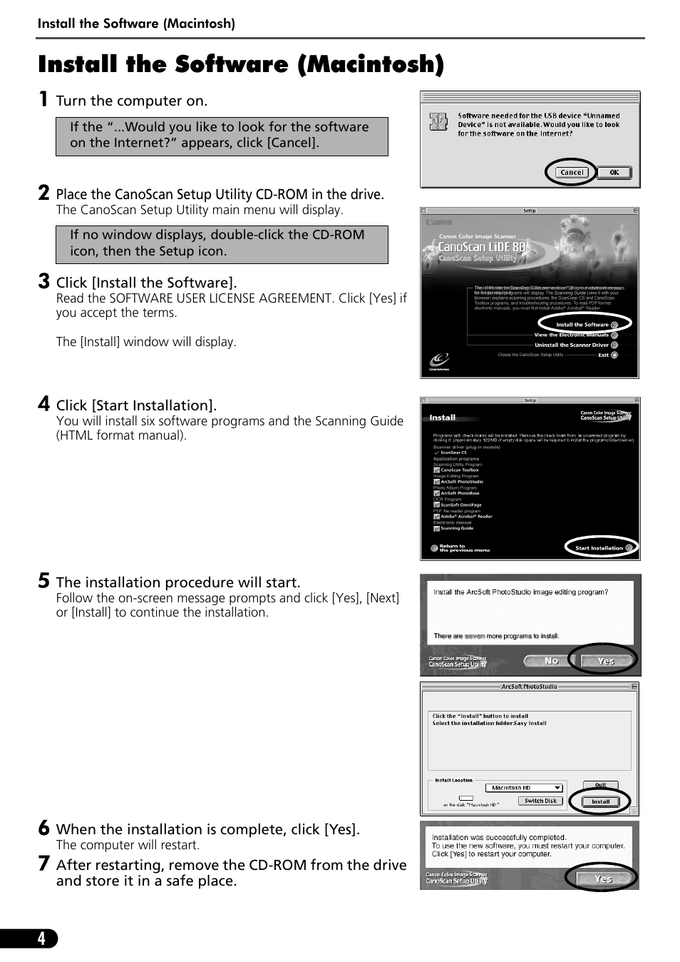 Install the software (macintosh) | Canon LIDE 80 User Manual | Page 6 / 20