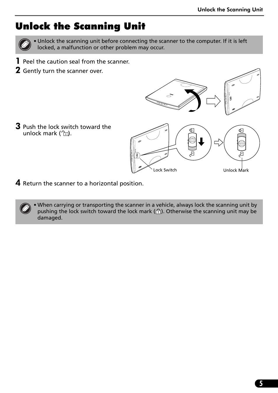 Unlock the scanning unit | Canon LIDE 80 User Manual | Page 7 / 20