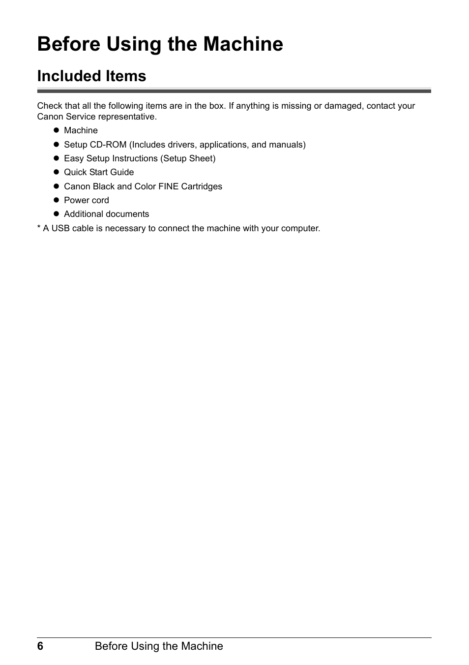 Before using the machine, Included items | Canon MP 190 Pixma User Manual | Page 10 / 76