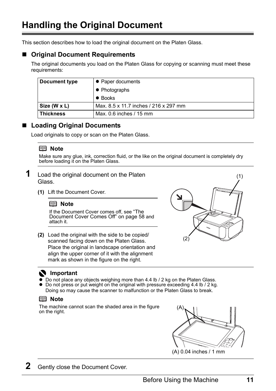 Handling the original document | Canon MP 190 Pixma User Manual | Page 15 / 76