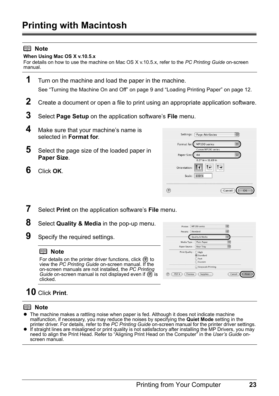 Printing with macintosh, Printing with macintosh 1 | Canon MP 190 Pixma User Manual | Page 27 / 76