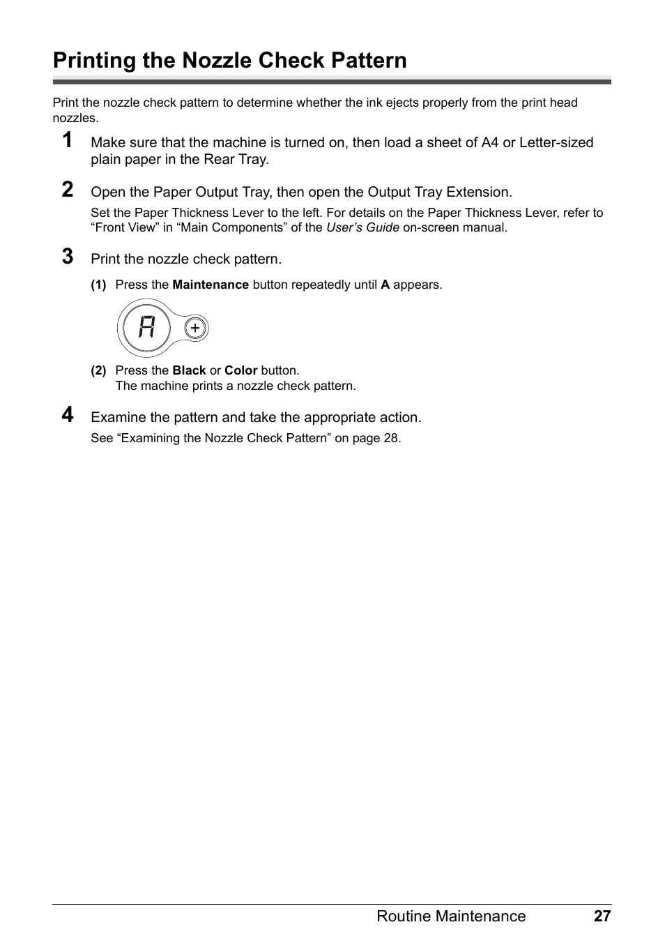 Printing the nozzle check pattern | Canon MP 190 Pixma User Manual | Page 31 / 76