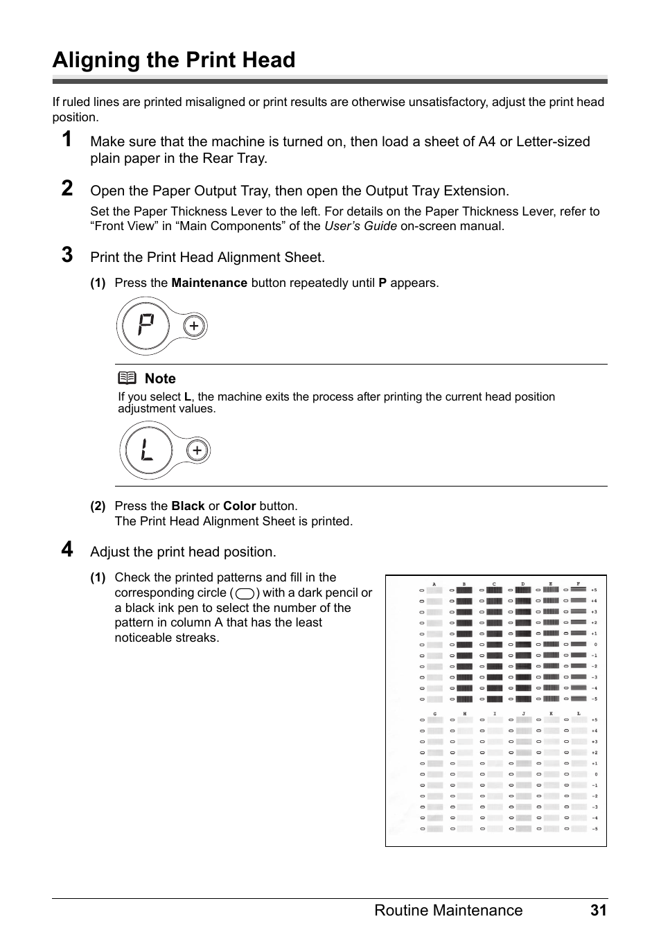 Aligning the print head | Canon MP 190 Pixma User Manual | Page 35 / 76