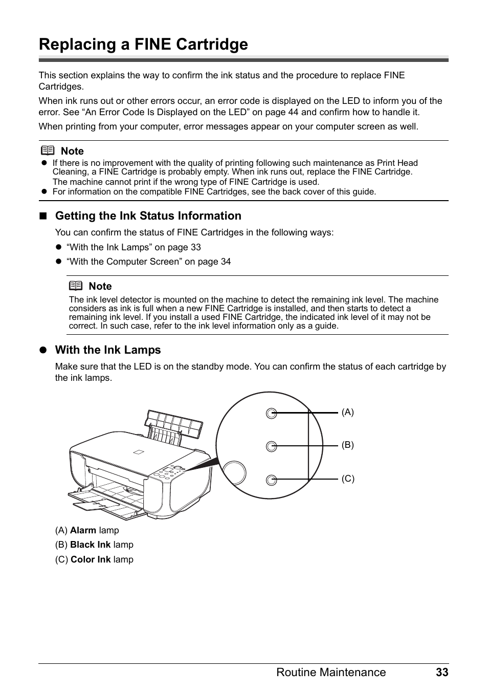 Replacing a fine cartridge | Canon MP 190 Pixma User Manual | Page 37 / 76