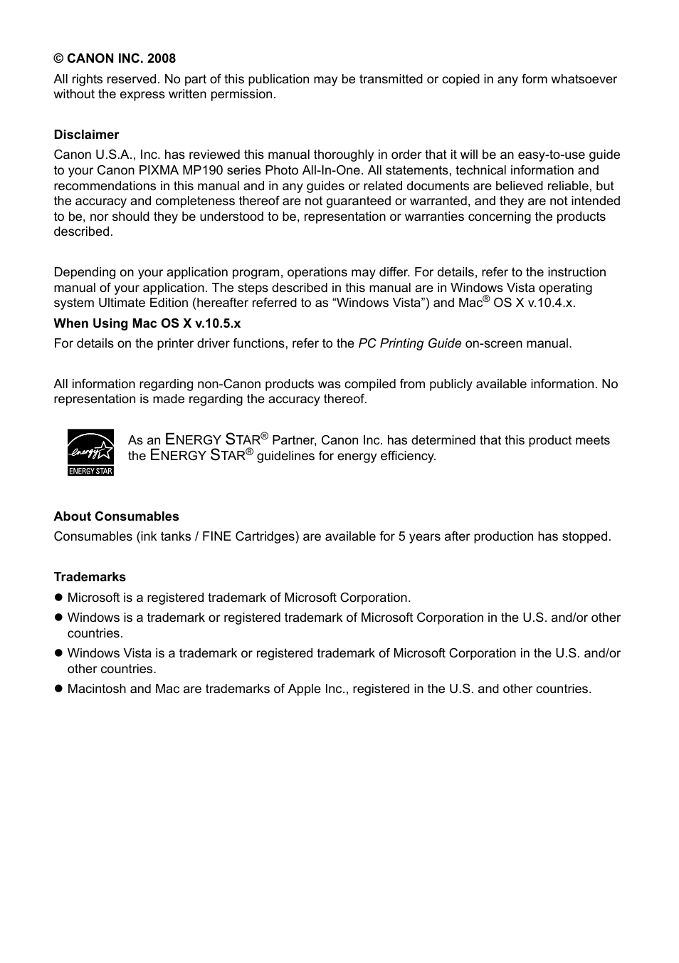 Canon MP 190 Pixma User Manual | Page 4 / 76