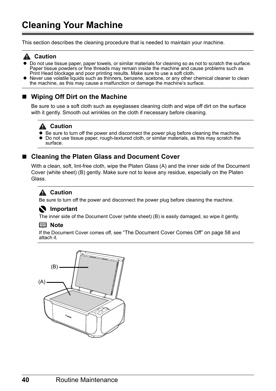 Cleaning your machine | Canon MP 190 Pixma User Manual | Page 44 / 76