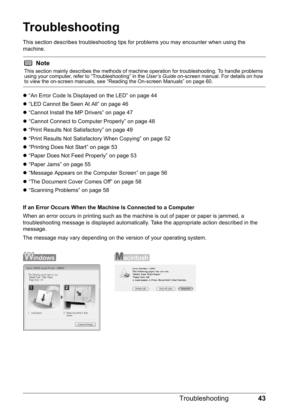 Troubleshooting | Canon MP 190 Pixma User Manual | Page 47 / 76