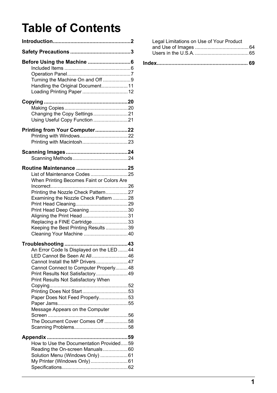 Canon MP 190 Pixma User Manual | Page 5 / 76