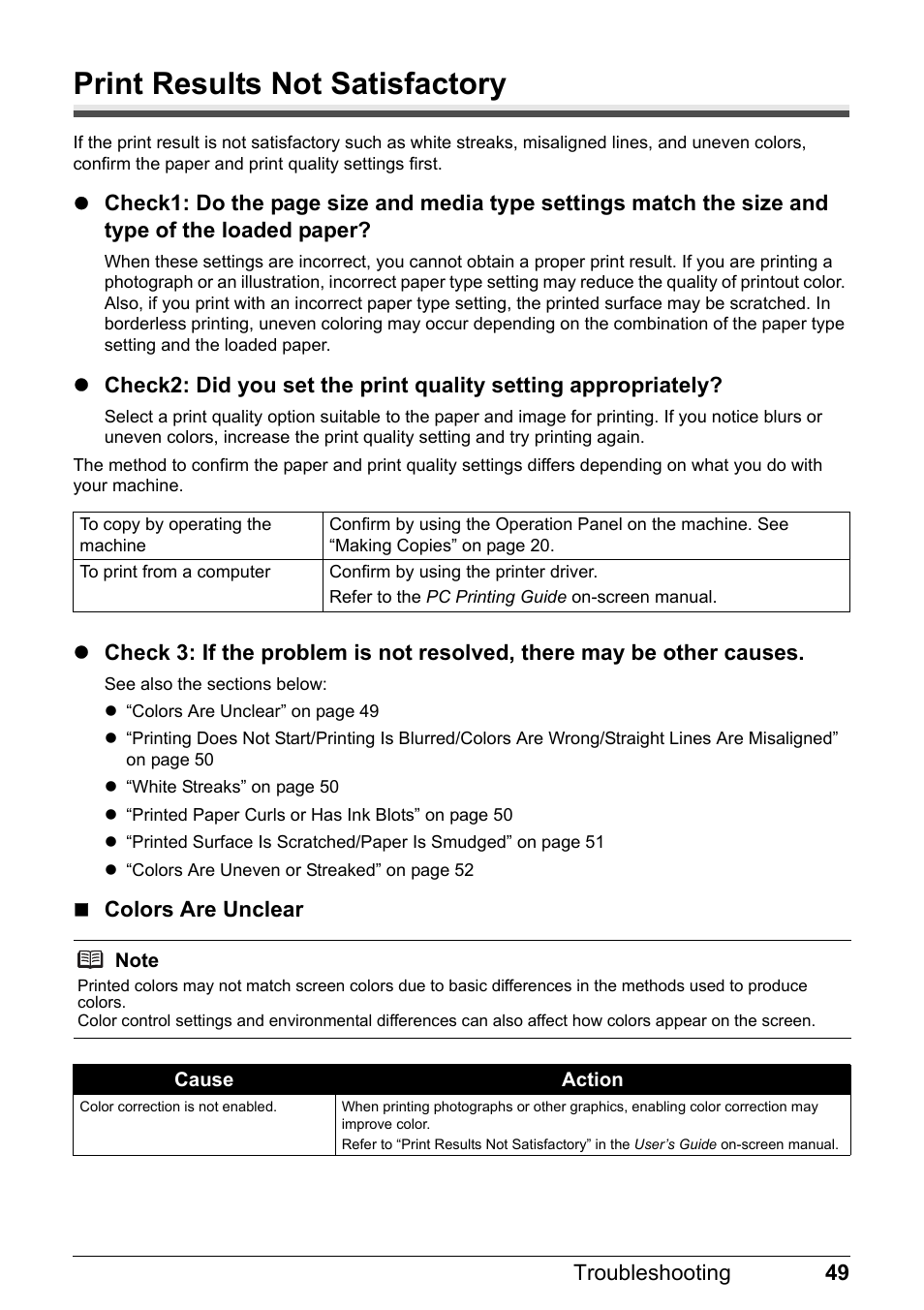 Print results not satisfactory | Canon MP 190 Pixma User Manual | Page 53 / 76