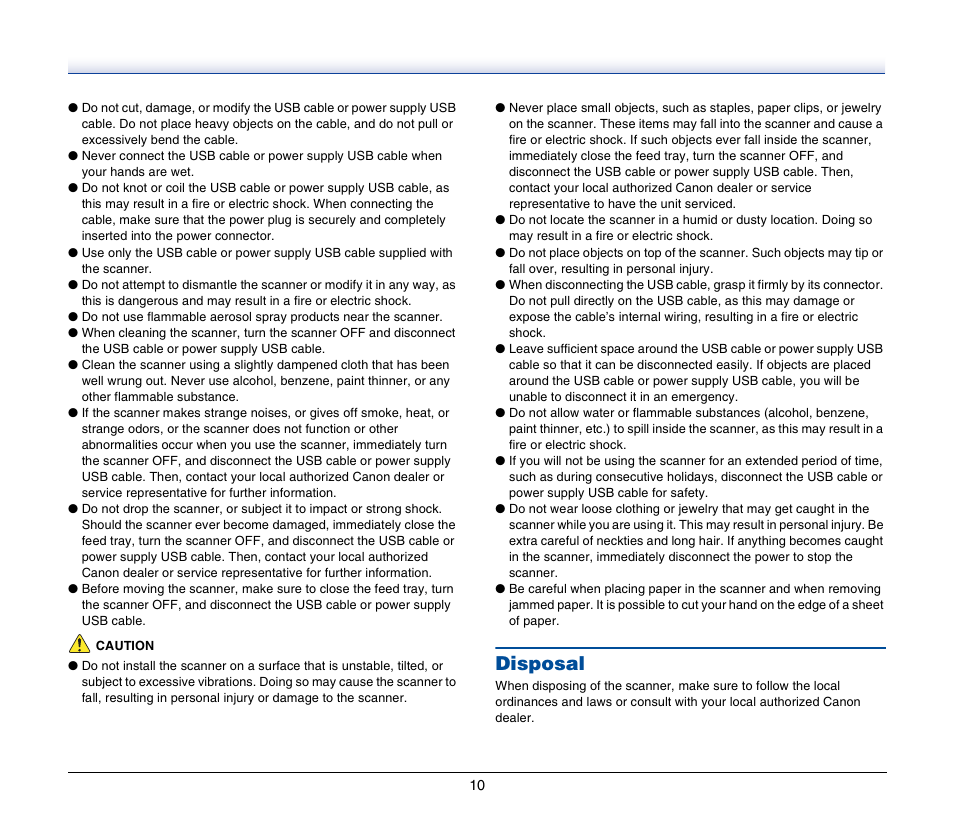 Disposal | Canon IMAGEFORMULA P-150 User Manual | Page 10 / 74