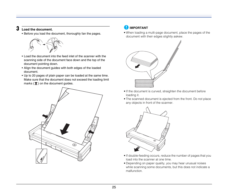 Load the document | Canon IMAGEFORMULA P-150 User Manual | Page 25 / 74