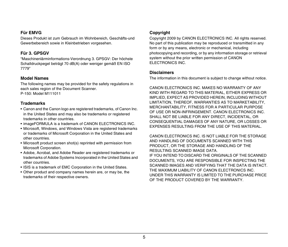 Canon IMAGEFORMULA P-150 User Manual | Page 5 / 74
