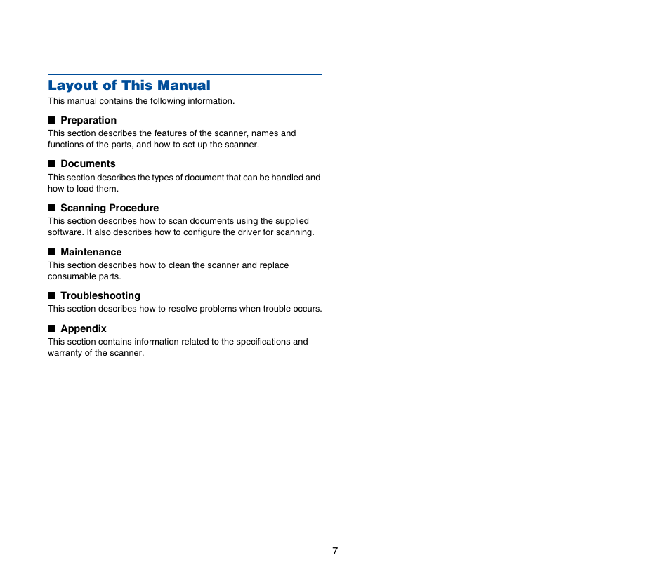 Layout of this manual | Canon IMAGEFORMULA P-150 User Manual | Page 7 / 74