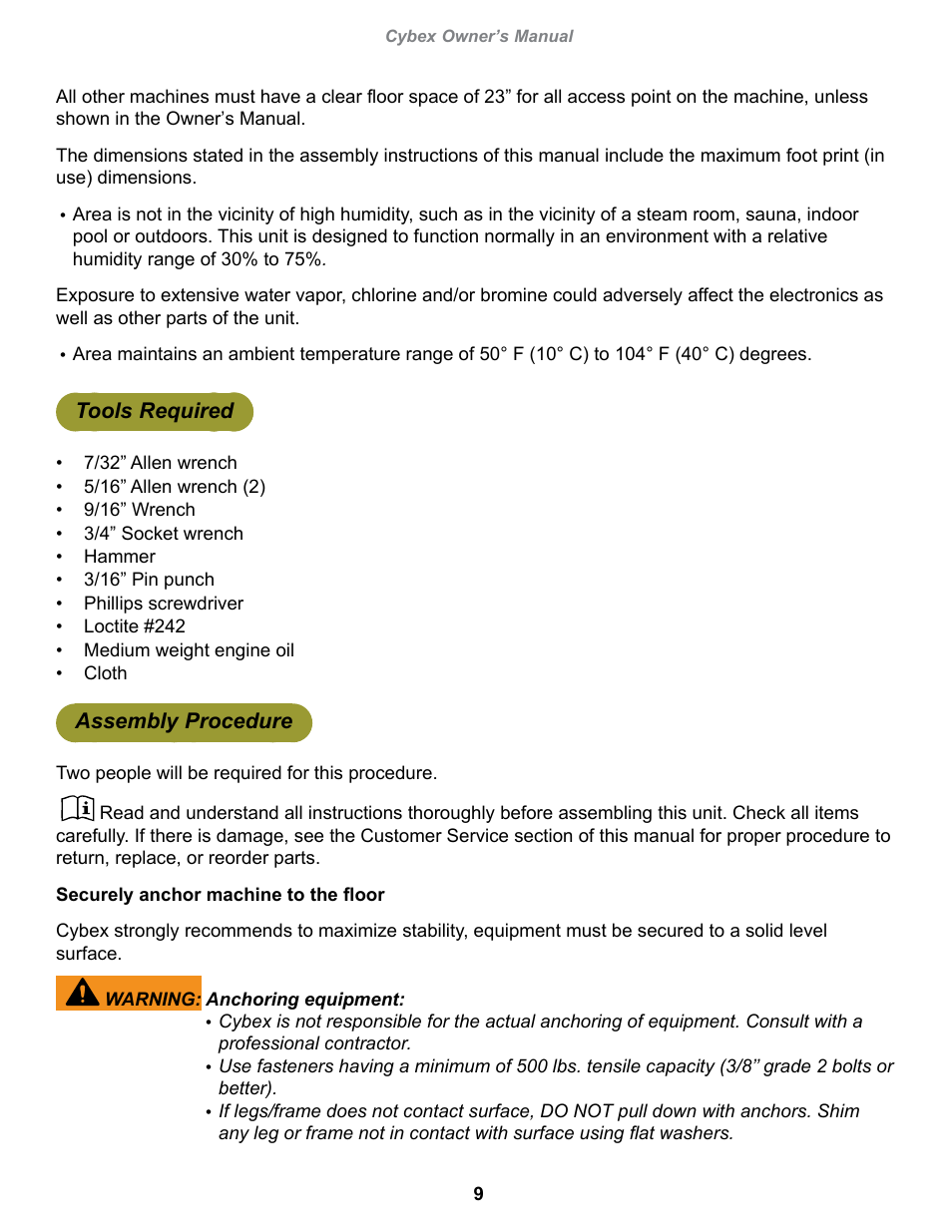 Tools required, Assembly procedure | Cybex 20040 Eagle NX Leg Press User Manual | Page 9 / 30