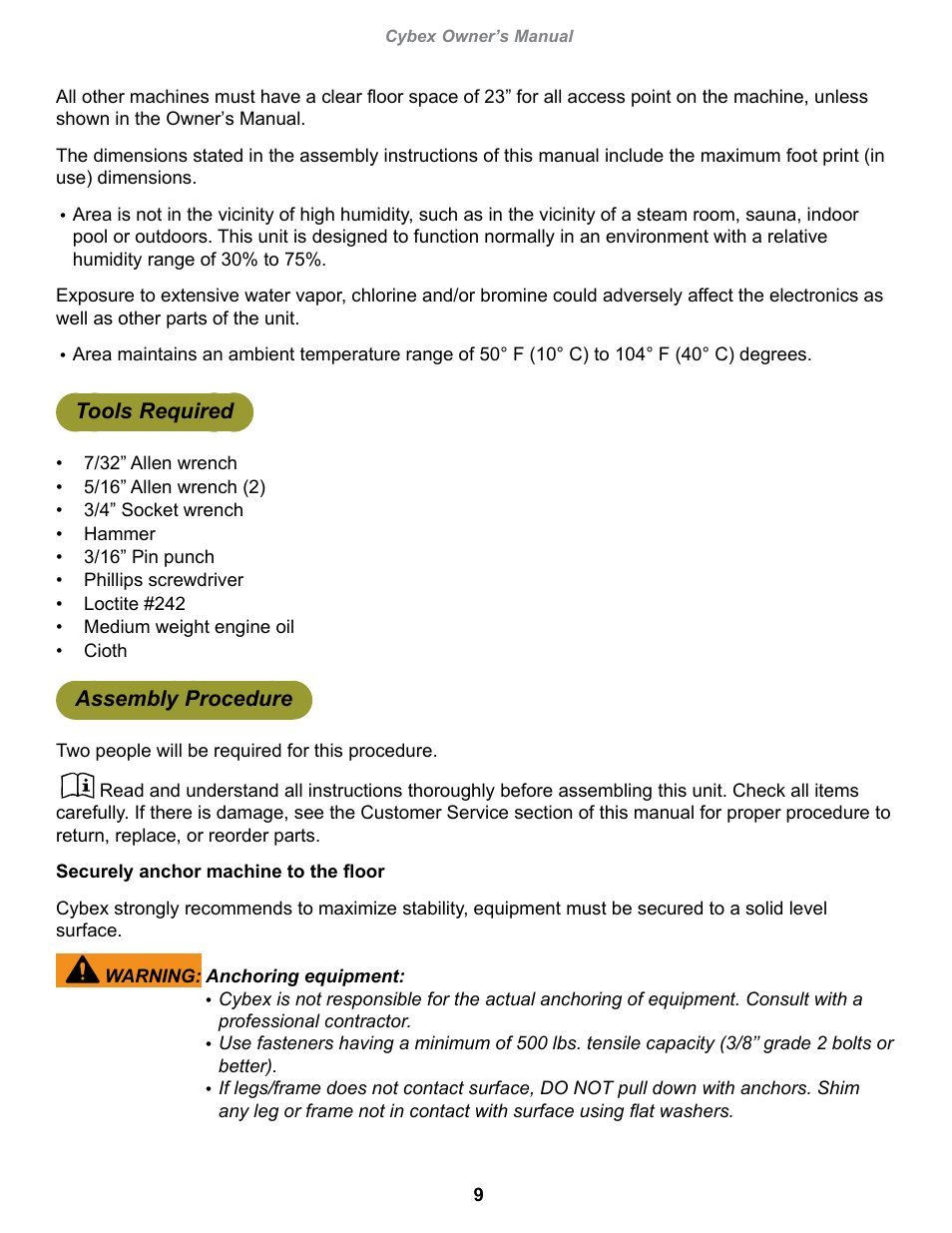 Tools required, Assembly procedure | Cybex 20060 Eagle NX Seated Leg Curl User Manual | Page 9 / 30