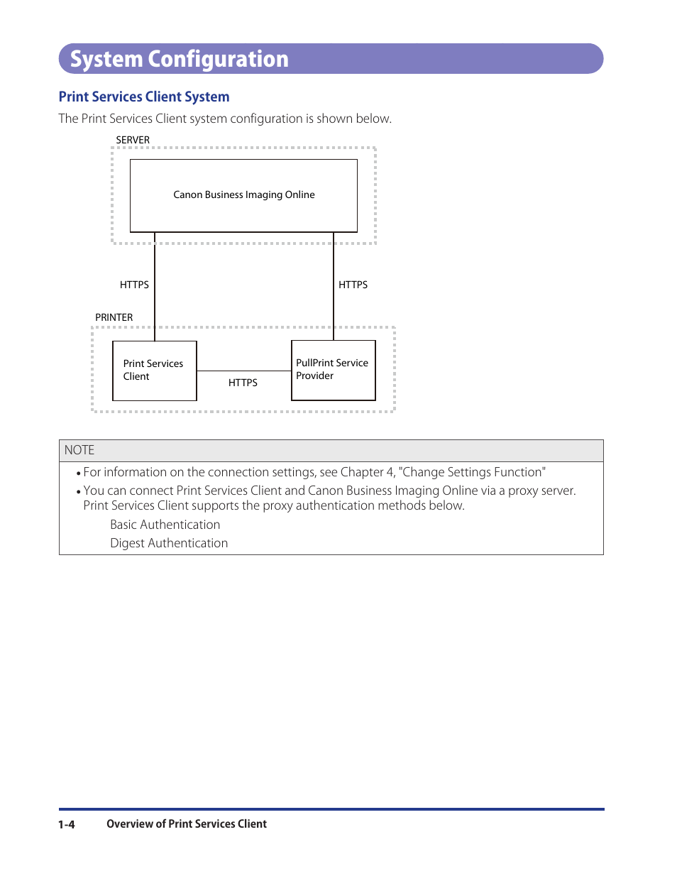 System configuration, System configuration -4 | Canon Print Services Client 1 User Manual | Page 12 / 76