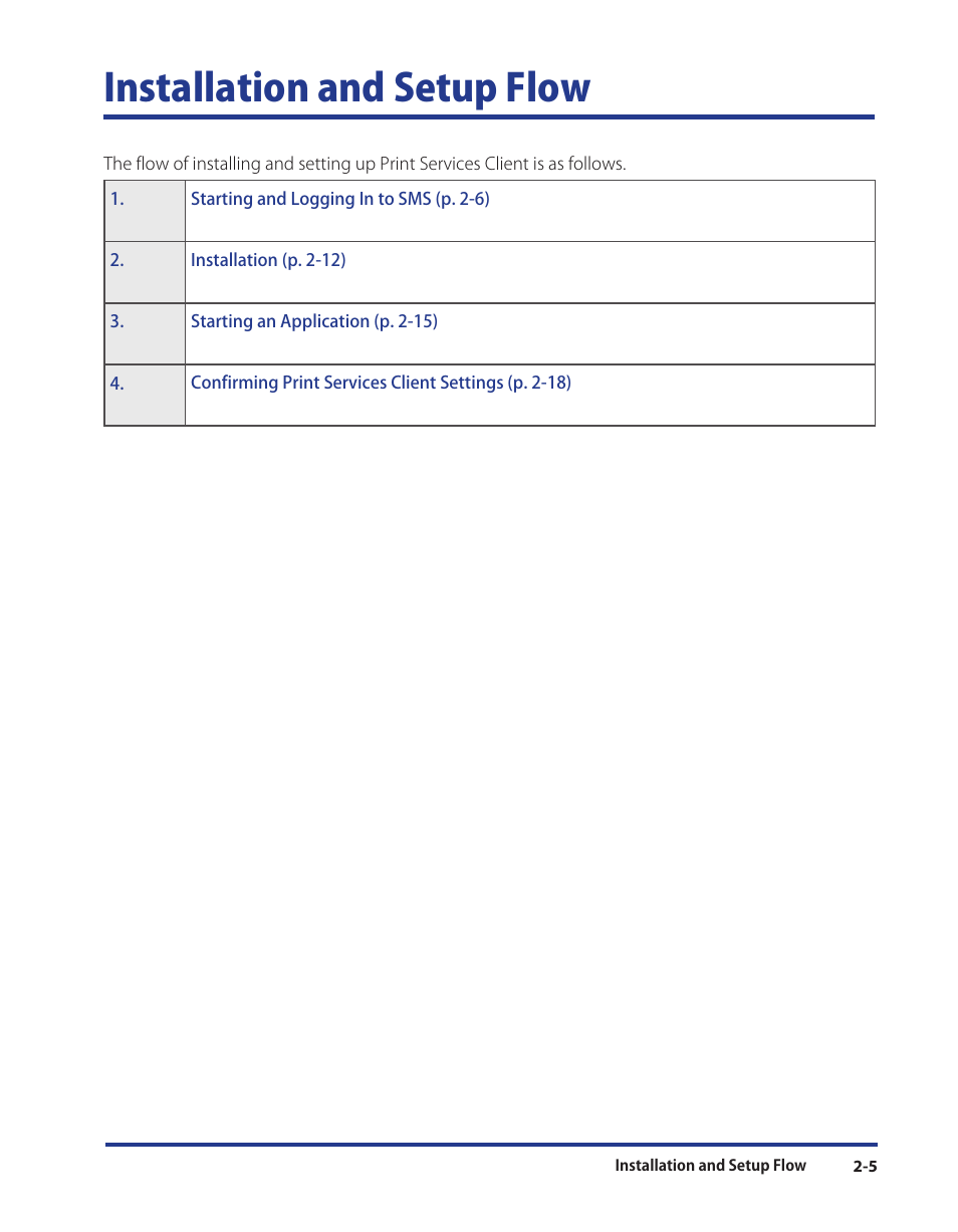 Installation and setup flow, Installation and setup flow -5 | Canon Print Services Client 1 User Manual | Page 17 / 76