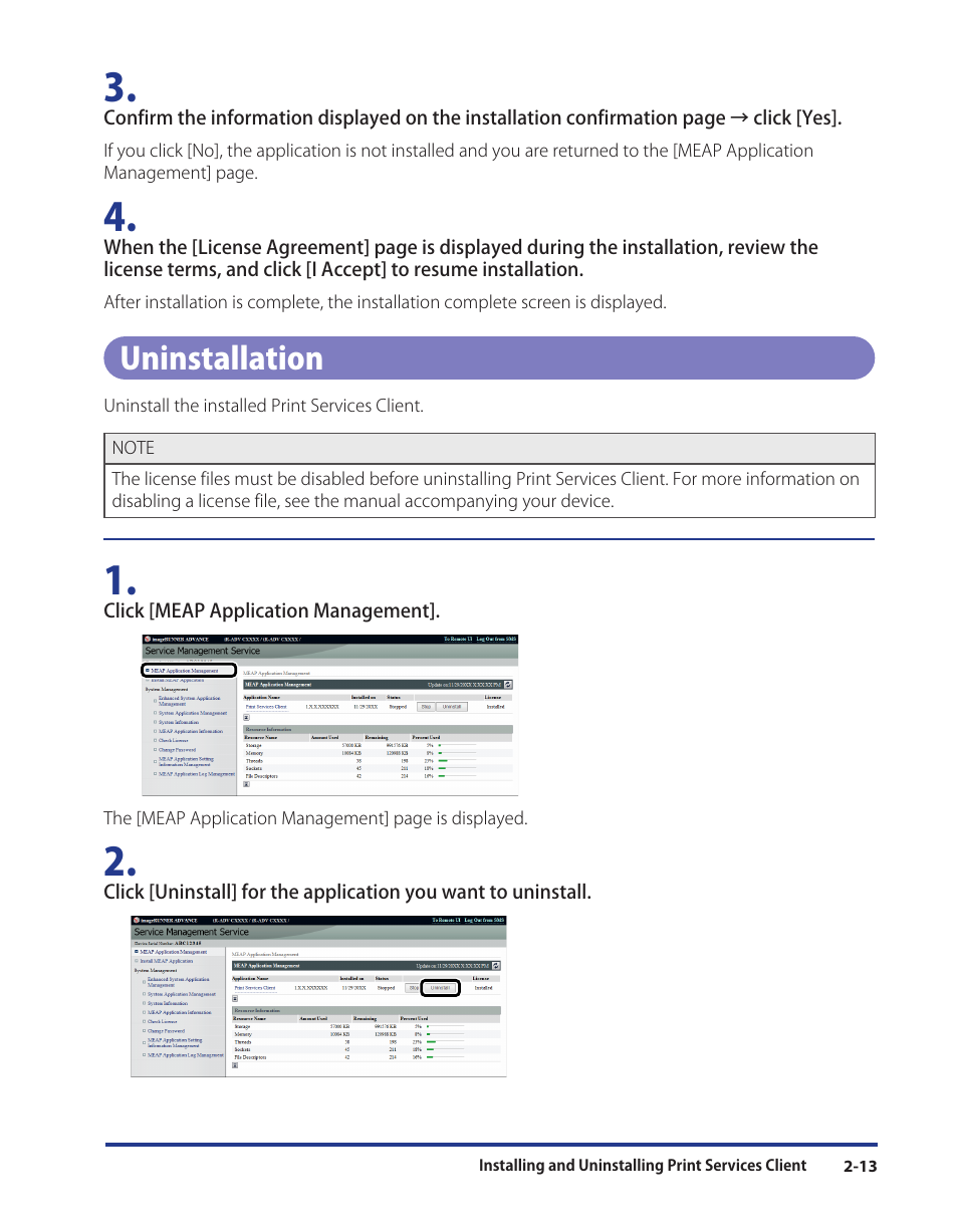 Uninstallation, Uninstallation -13 | Canon Print Services Client 1 User Manual | Page 25 / 76
