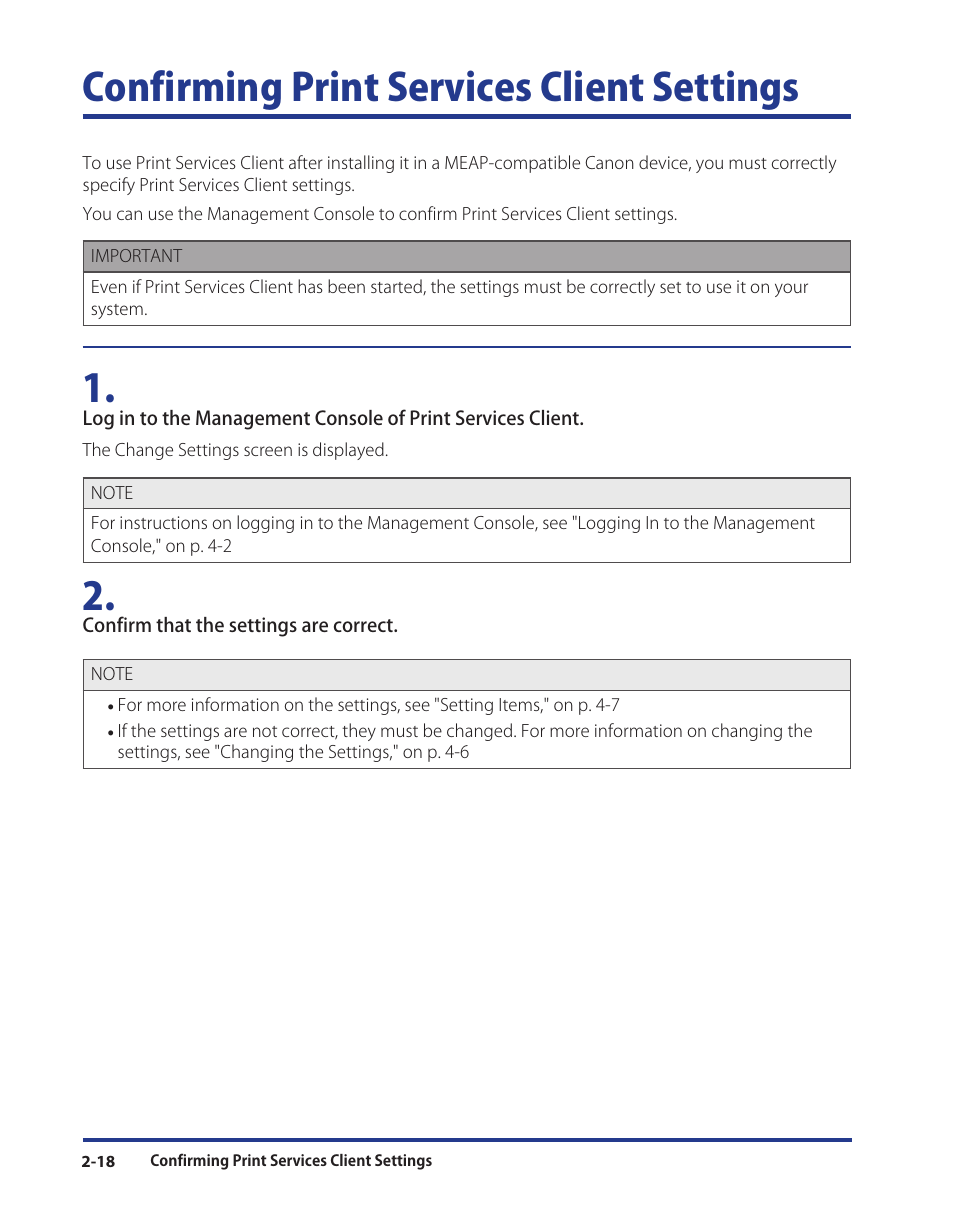 Confirming print services client settings, Confirming print services client settings -18 | Canon Print Services Client 1 User Manual | Page 30 / 76
