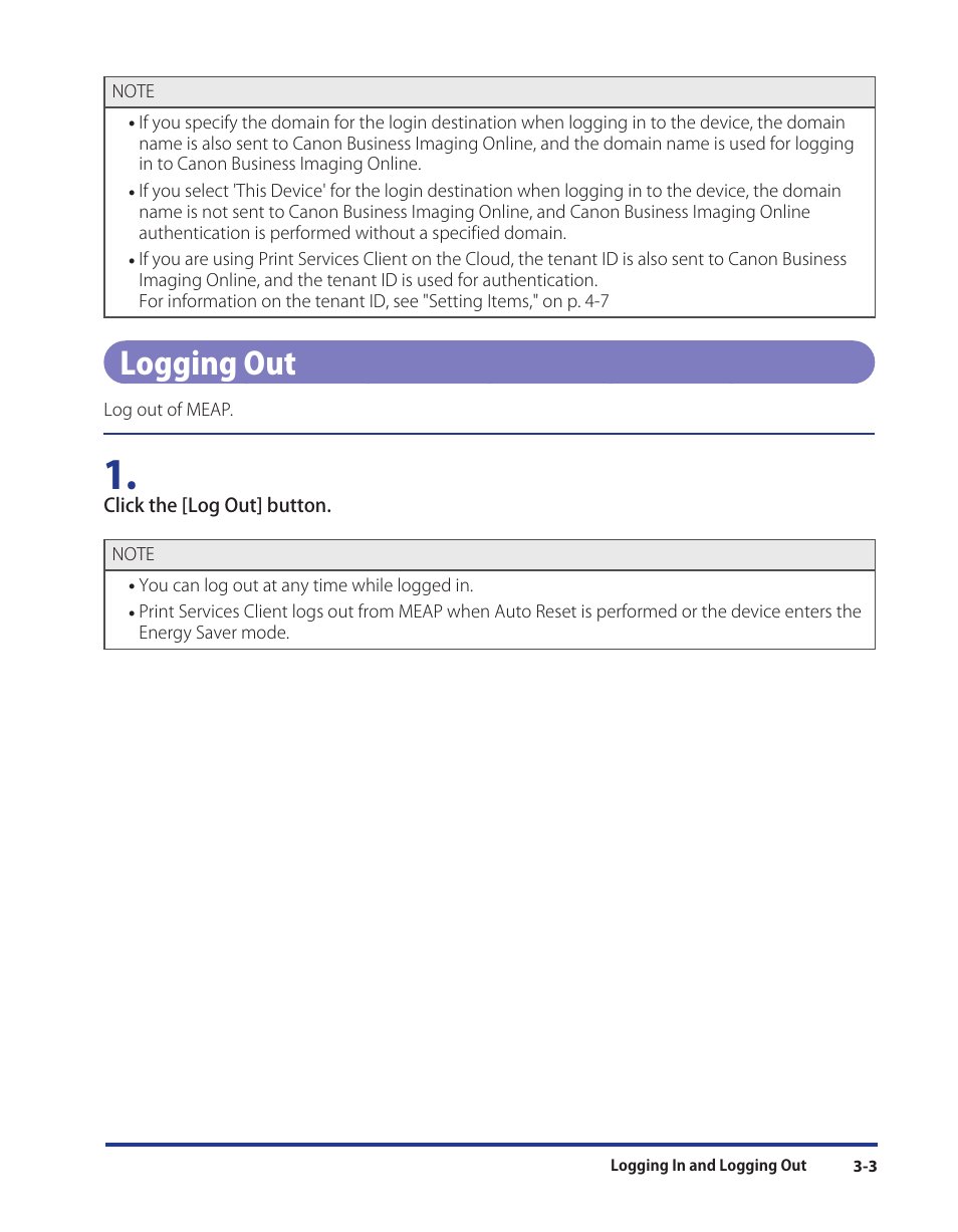 Logging out, Logging out -3 | Canon Print Services Client 1 User Manual | Page 33 / 76