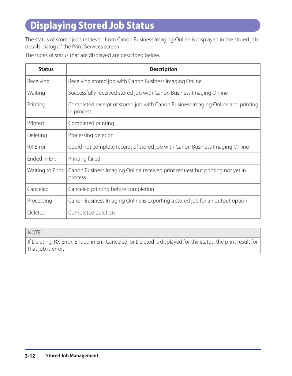 Displaying stored job status, Displaying stored job status -12 | Canon Print Services Client 1 User Manual | Page 42 / 76