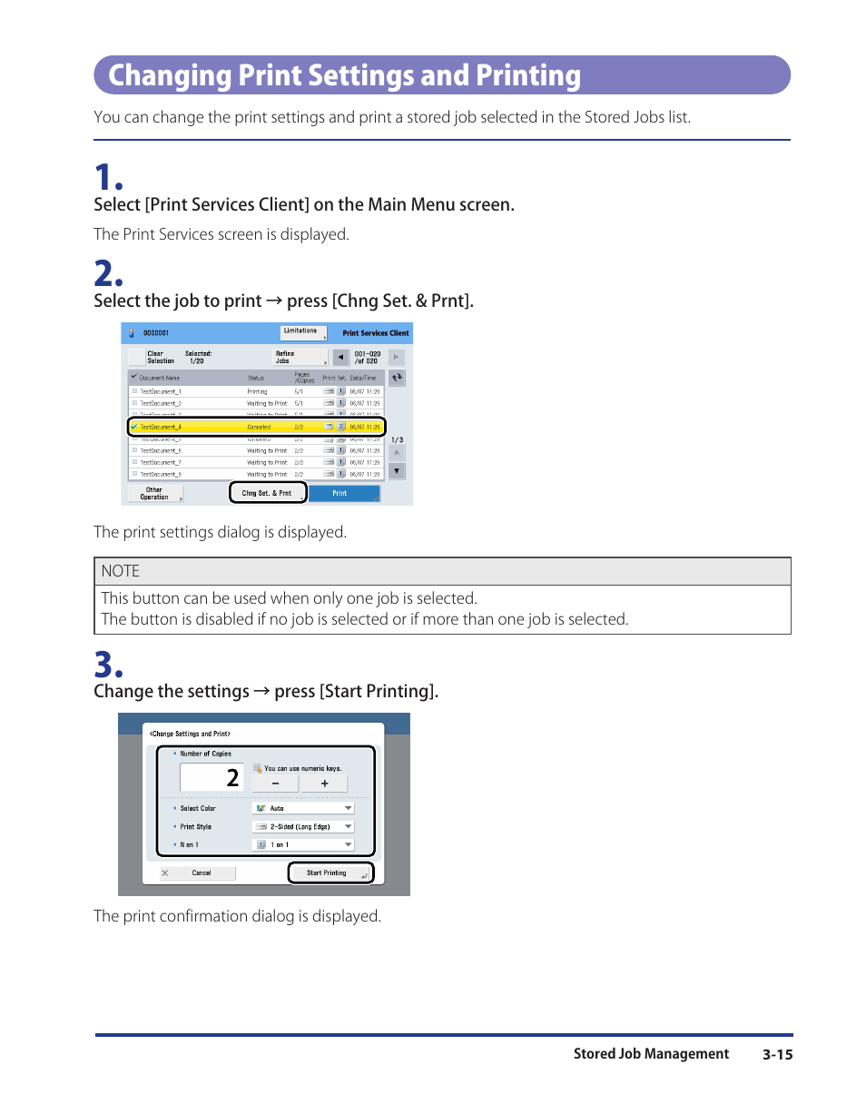 Changing print settings and printing, Changing print settings and printing -15 | Canon Print Services Client 1 User Manual | Page 45 / 76