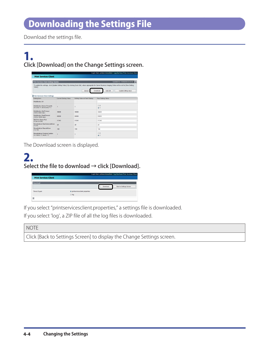 Downloading the settings file, Downloading the settings file -4 | Canon Print Services Client 1 User Manual | Page 56 / 76
