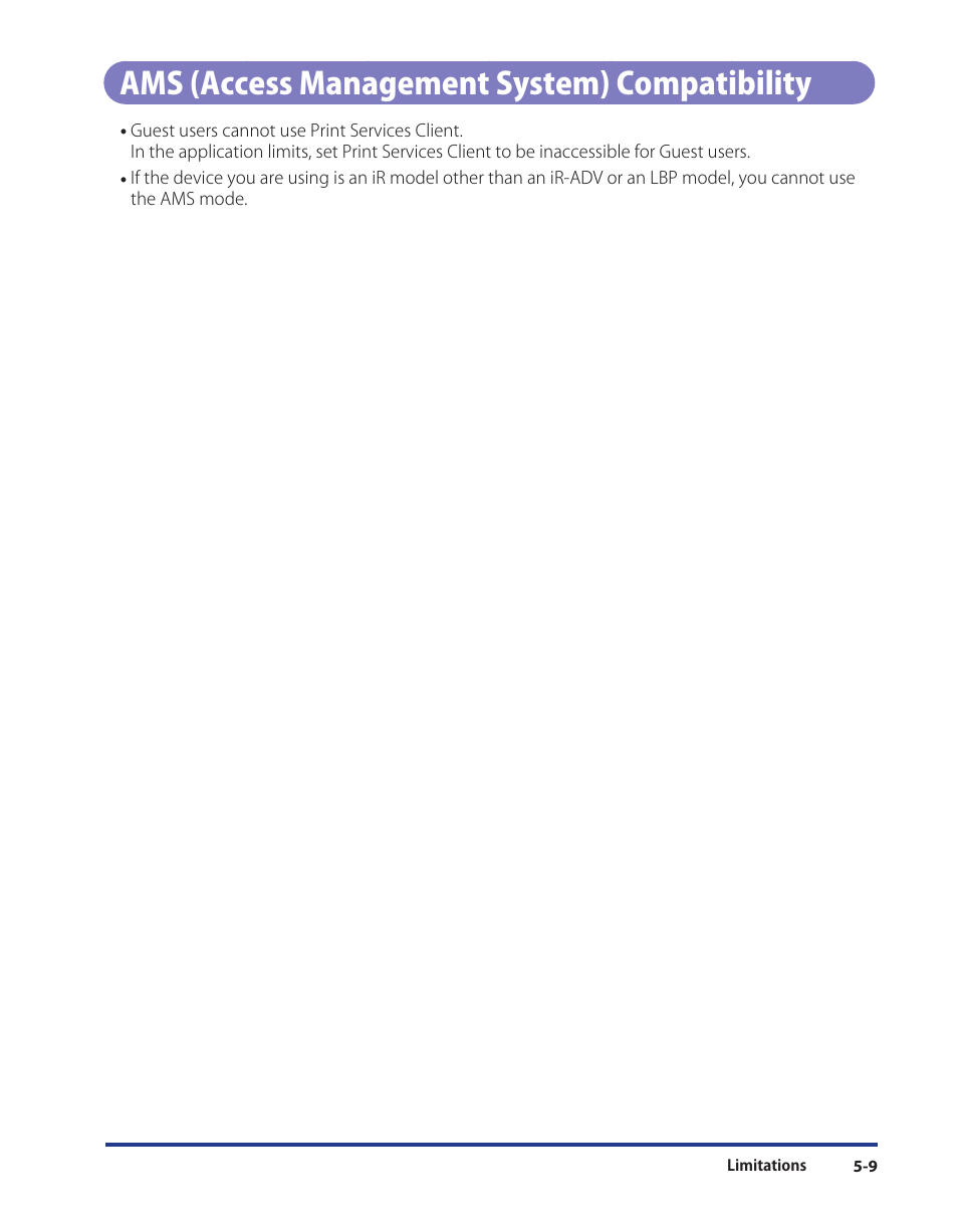 Ams (access management system) compatibility, Ams (access management system) compatibility -9 | Canon Print Services Client 1 User Manual | Page 73 / 76