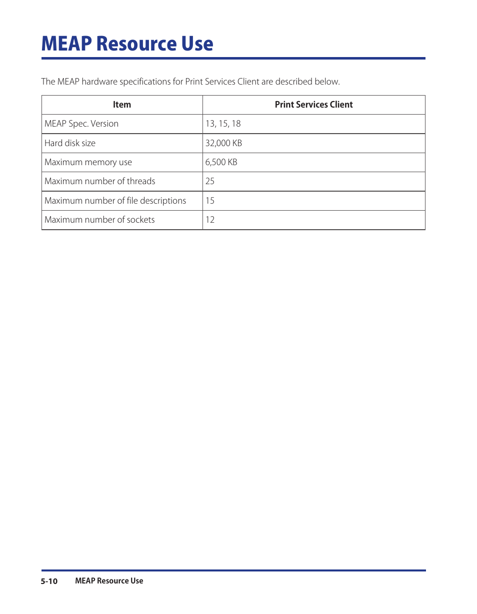 Meap resource use, Meap resource use -10 | Canon Print Services Client 1 User Manual | Page 74 / 76