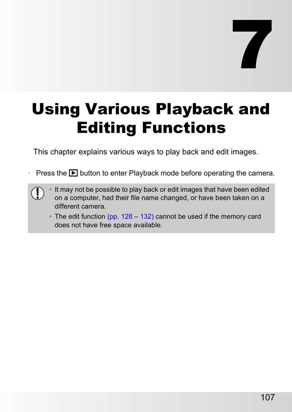 7 using various playback and editing functions, Using various playback and, Editing functions | Using various playback and editing functions | Canon 300 HS User Manual | Page 107 / 178