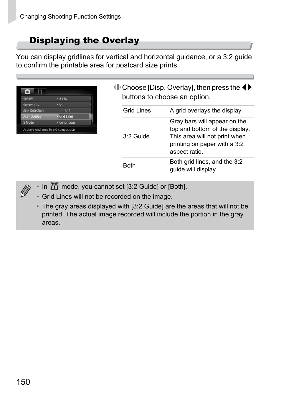 P. 150), Displaying the overlay | Canon 300 HS User Manual | Page 150 / 178