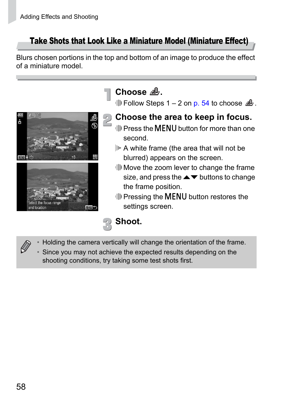 P. 58), Choose, Choose the area to keep in focus | Shoot | Canon 300 HS User Manual | Page 58 / 178