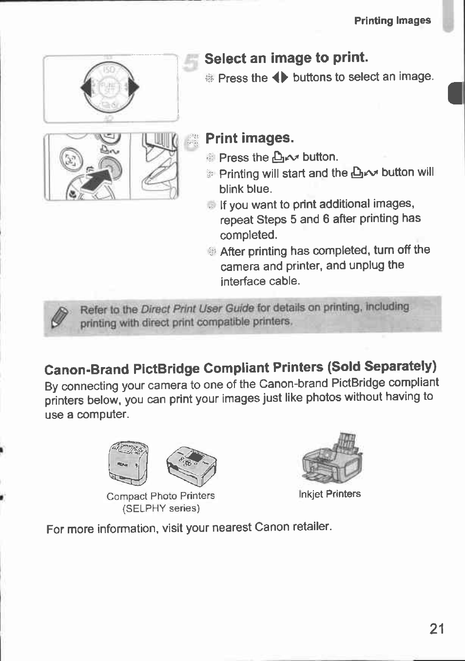 Select an image to print, Print images | Canon A1000 IS User Manual | Page 12 / 18