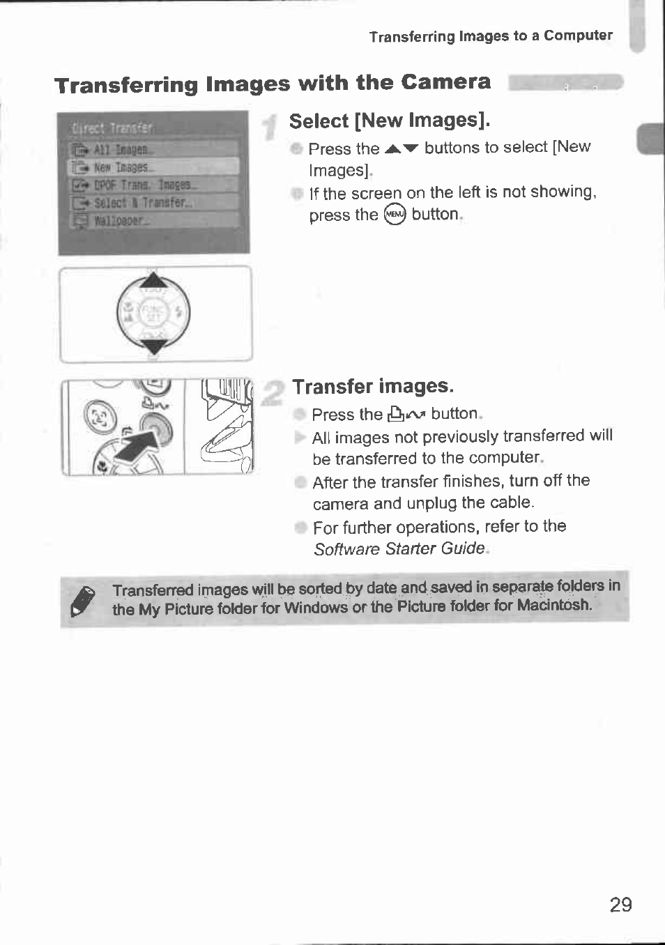 Transferring images with the camera, Select [new images, Transfer images | Canon A1000 IS User Manual | Page 16 / 18