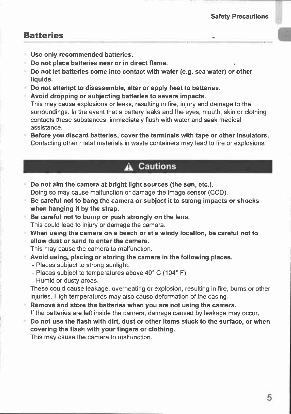 A, cautions, Cautions, Batteries | Canon A1000 IS User Manual | Page 4 / 18
