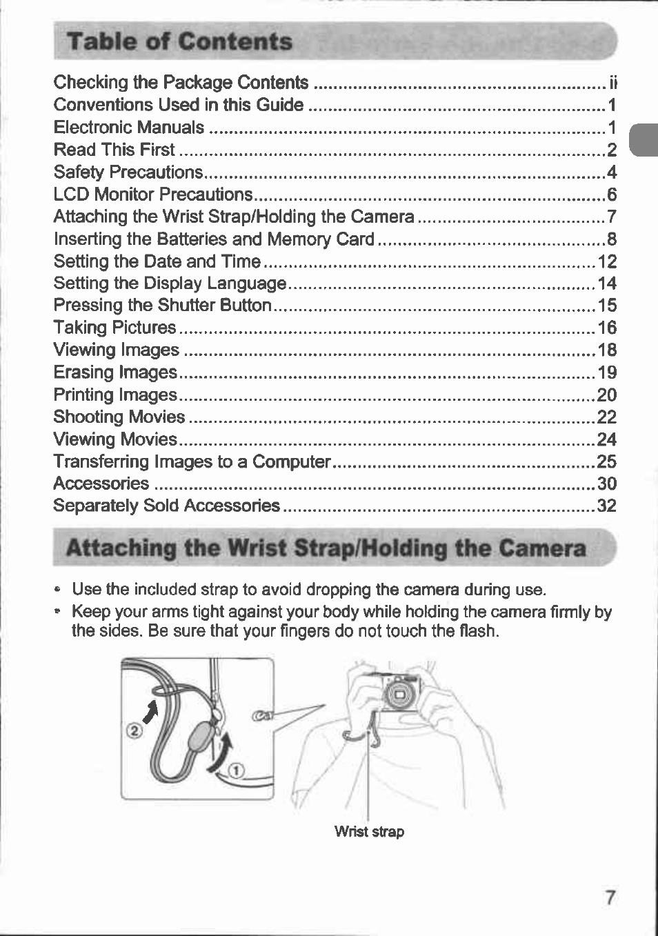 Attaching the wrist strap/holding the camera | Canon A1000 IS User Manual | Page 5 / 18