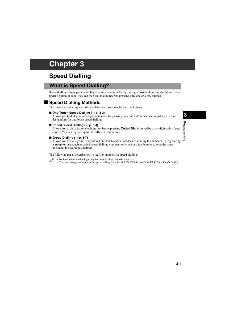 Chapter 3, Speed dialling, What is speed dialling | Speed dialling methods | Canon MPC600F/400 User Manual | Page 19 / 82