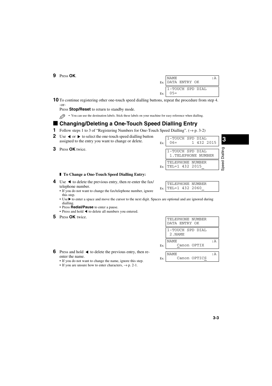 Changing/deleting a one-touch speed dialling entry | Canon MPC600F/400 User Manual | Page 21 / 82