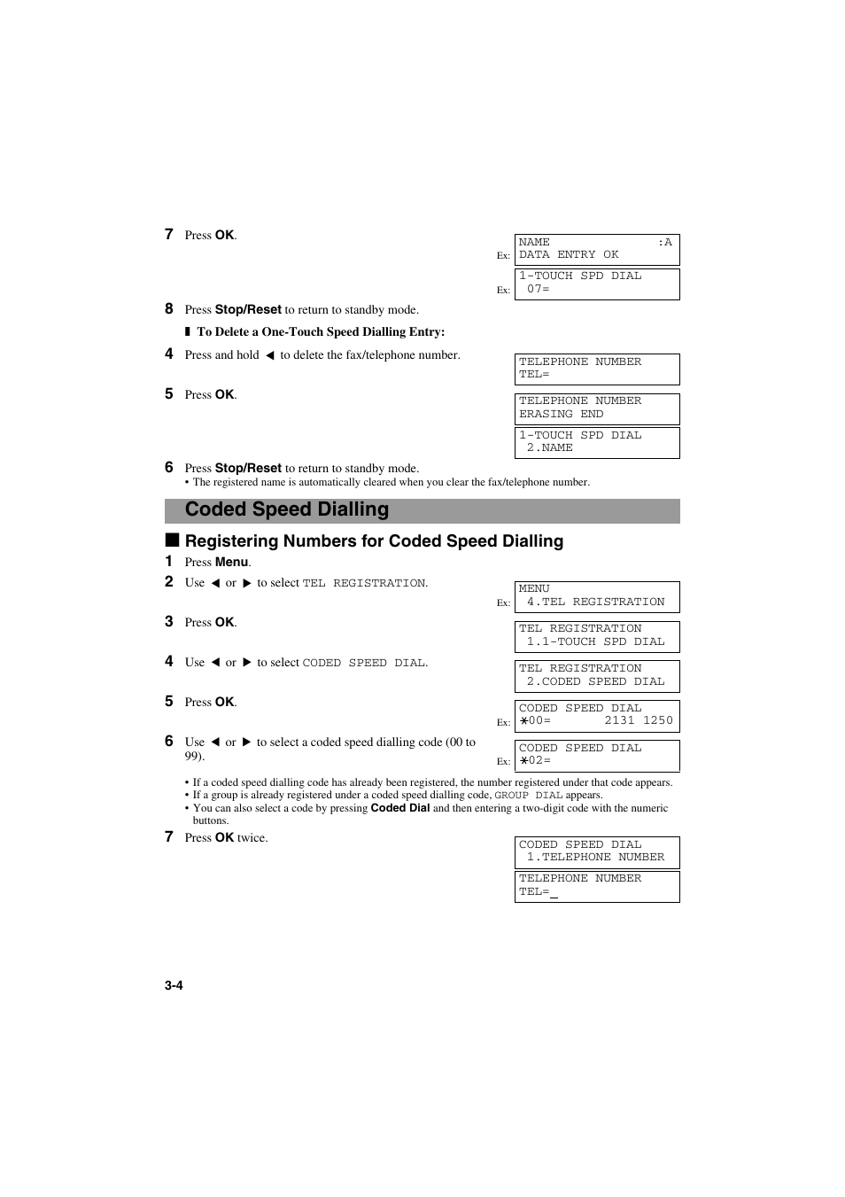 Coded speed dialling, Registering numbers for coded speed dialling | Canon MPC600F/400 User Manual | Page 22 / 82