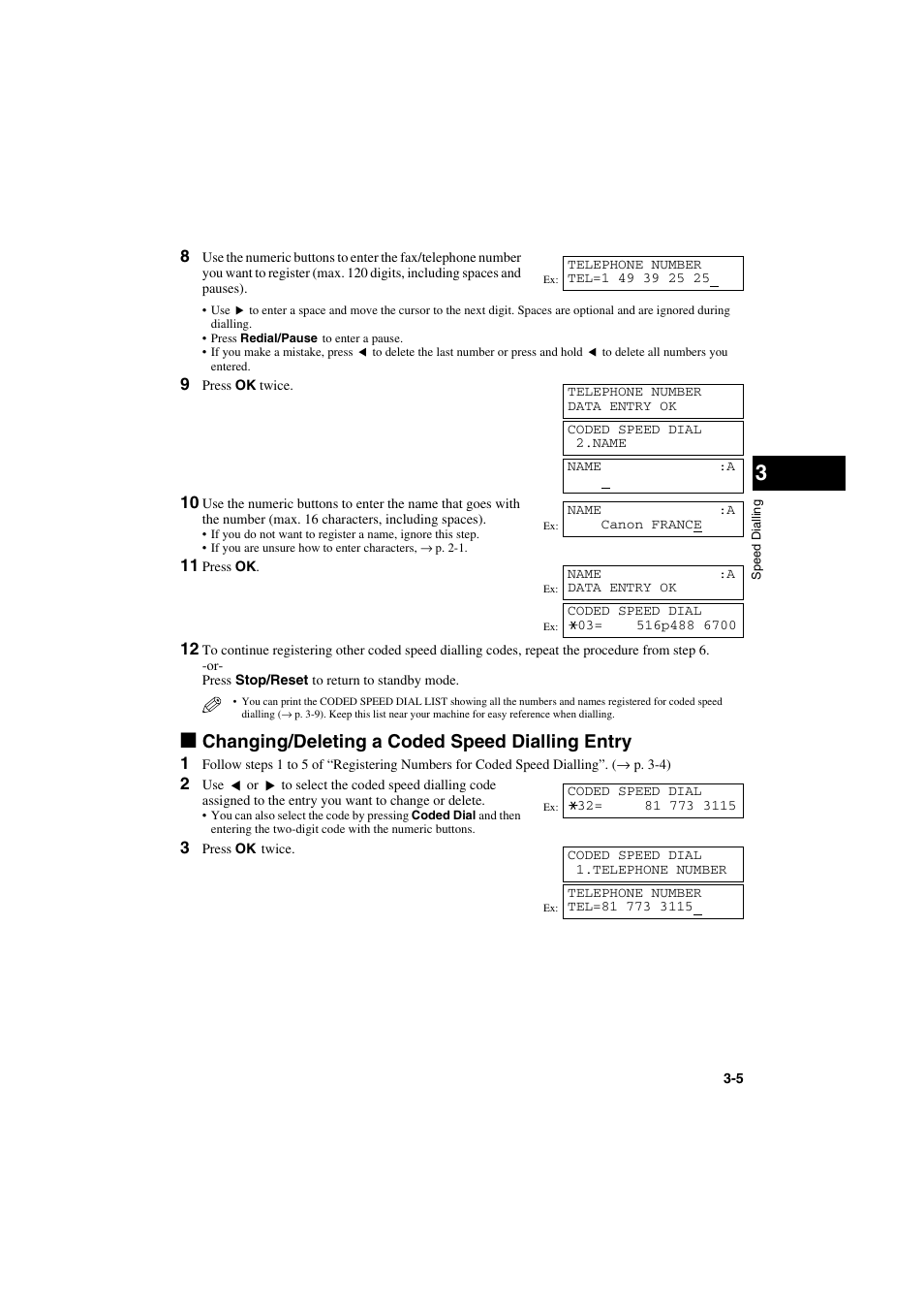 Changing/deleting a coded speed dialling entry | Canon MPC600F/400 User Manual | Page 23 / 82