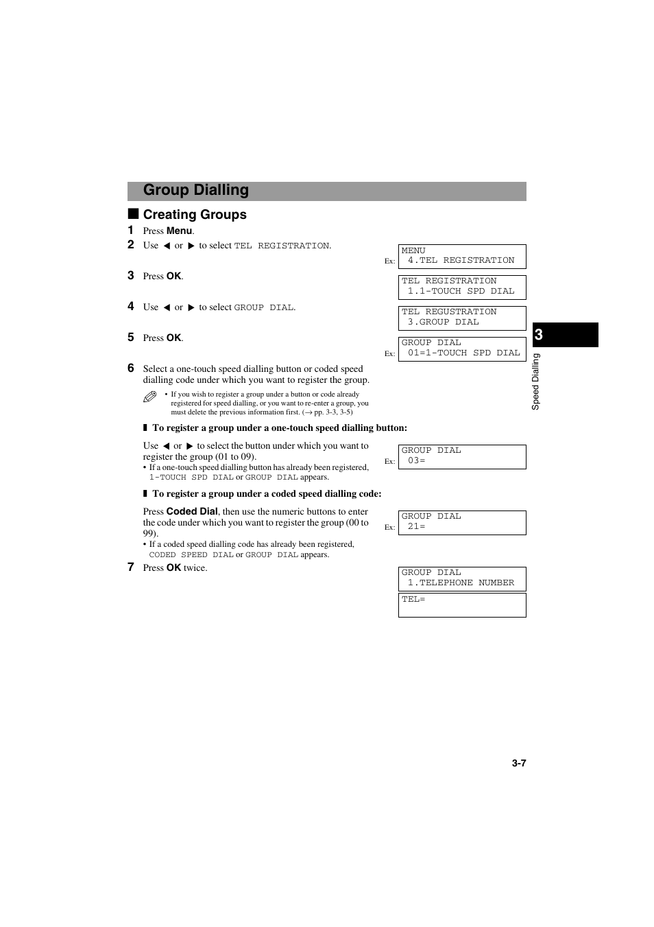 Group dialling, Creating groups | Canon MPC600F/400 User Manual | Page 25 / 82