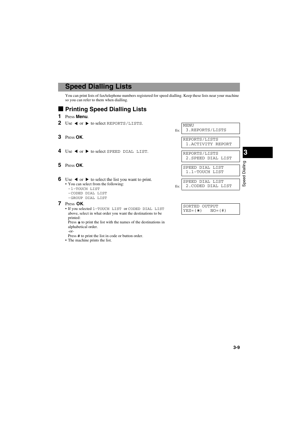 Speed dialling lists, Printing speed dialling lists | Canon MPC600F/400 User Manual | Page 27 / 82