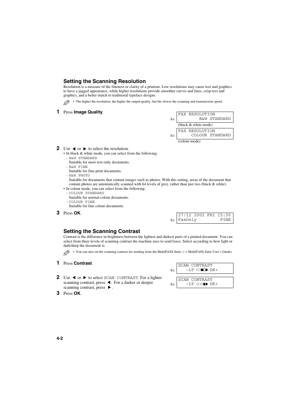 Setting the scanning resolution, Setting the scanning contrast | Canon MPC600F/400 User Manual | Page 30 / 82