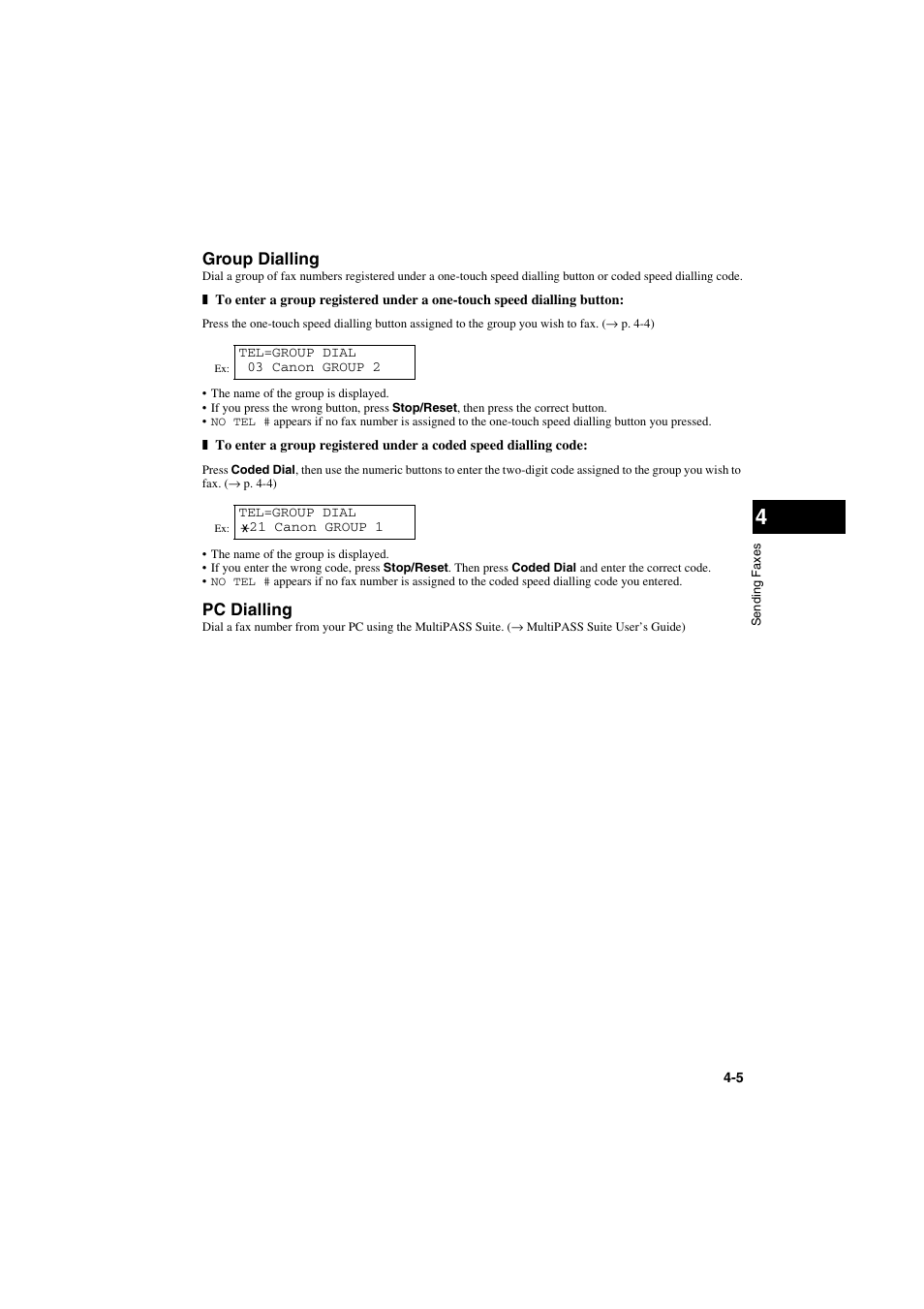 Group dialling, Pc dialling | Canon MPC600F/400 User Manual | Page 33 / 82