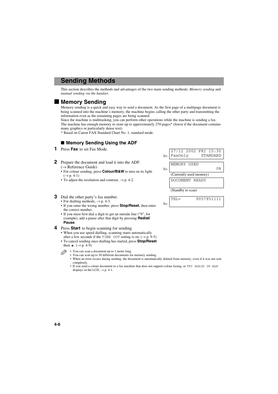 Sending methods, Memory sending | Canon MPC600F/400 User Manual | Page 34 / 82