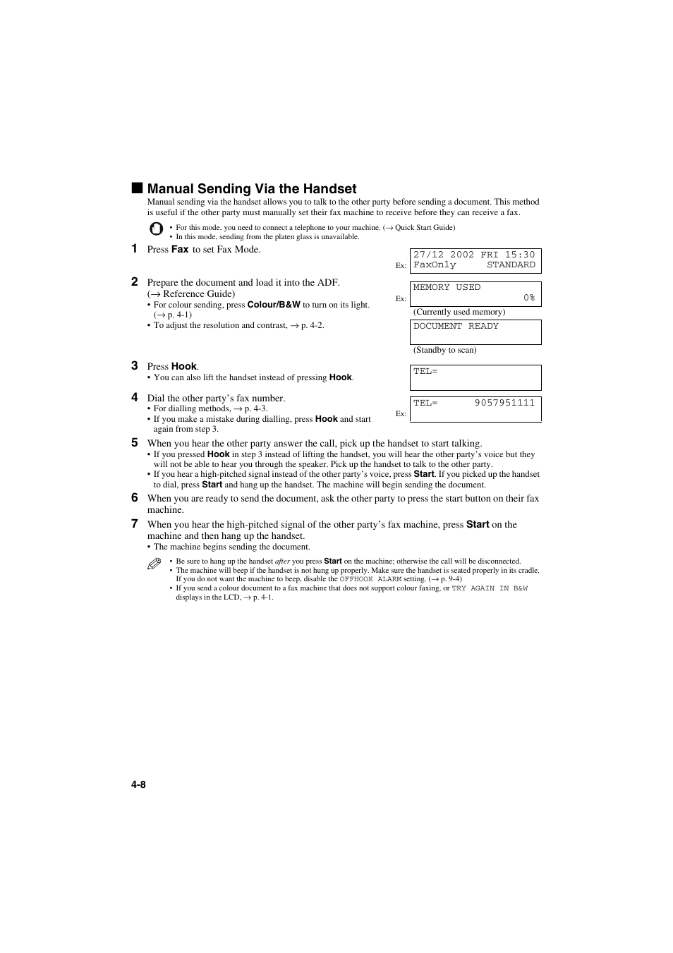 Manual sending via the handset | Canon MPC600F/400 User Manual | Page 36 / 82