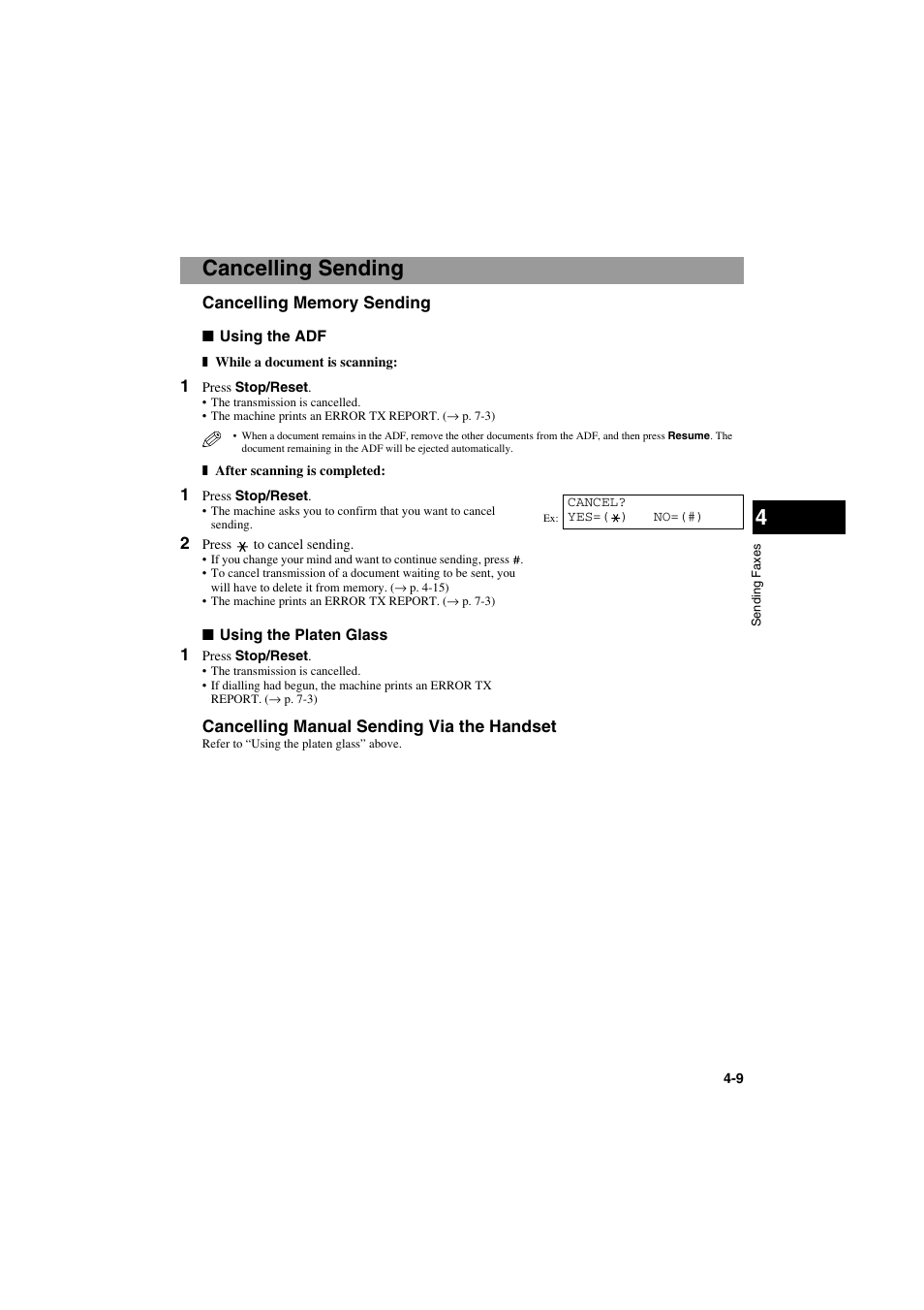 Cancelling sending | Canon MPC600F/400 User Manual | Page 37 / 82