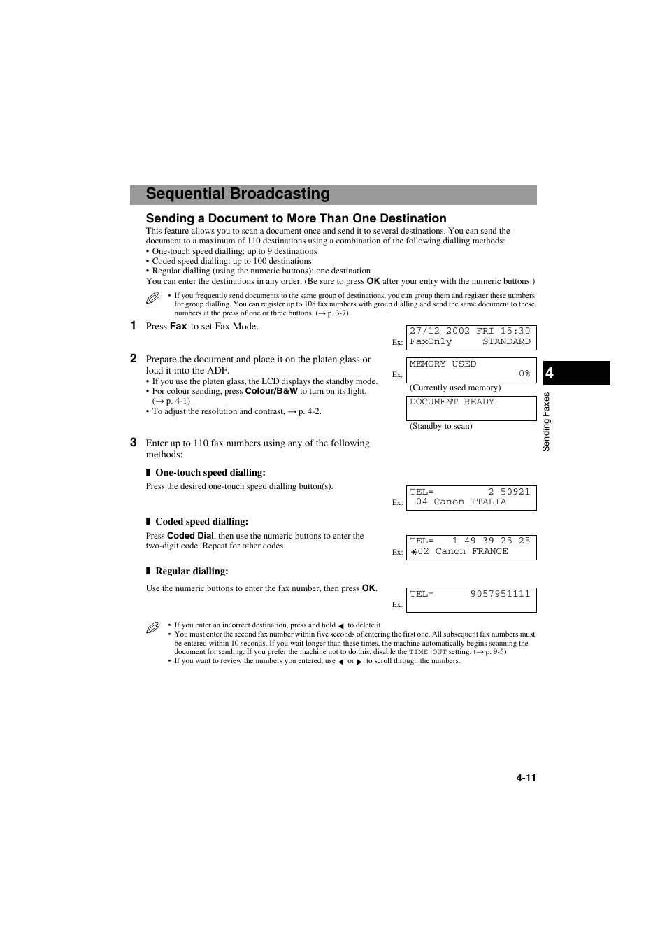 Sequential broadcasting, Sending a document to more than one destination | Canon MPC600F/400 User Manual | Page 39 / 82