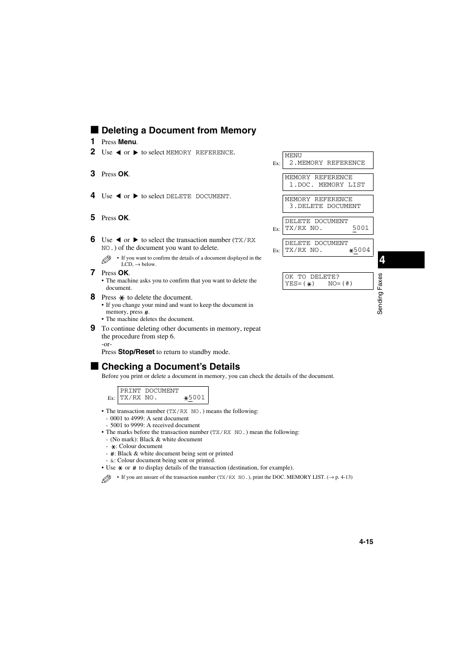 Deleting a document from memory, Checking a document’s details | Canon MPC600F/400 User Manual | Page 43 / 82